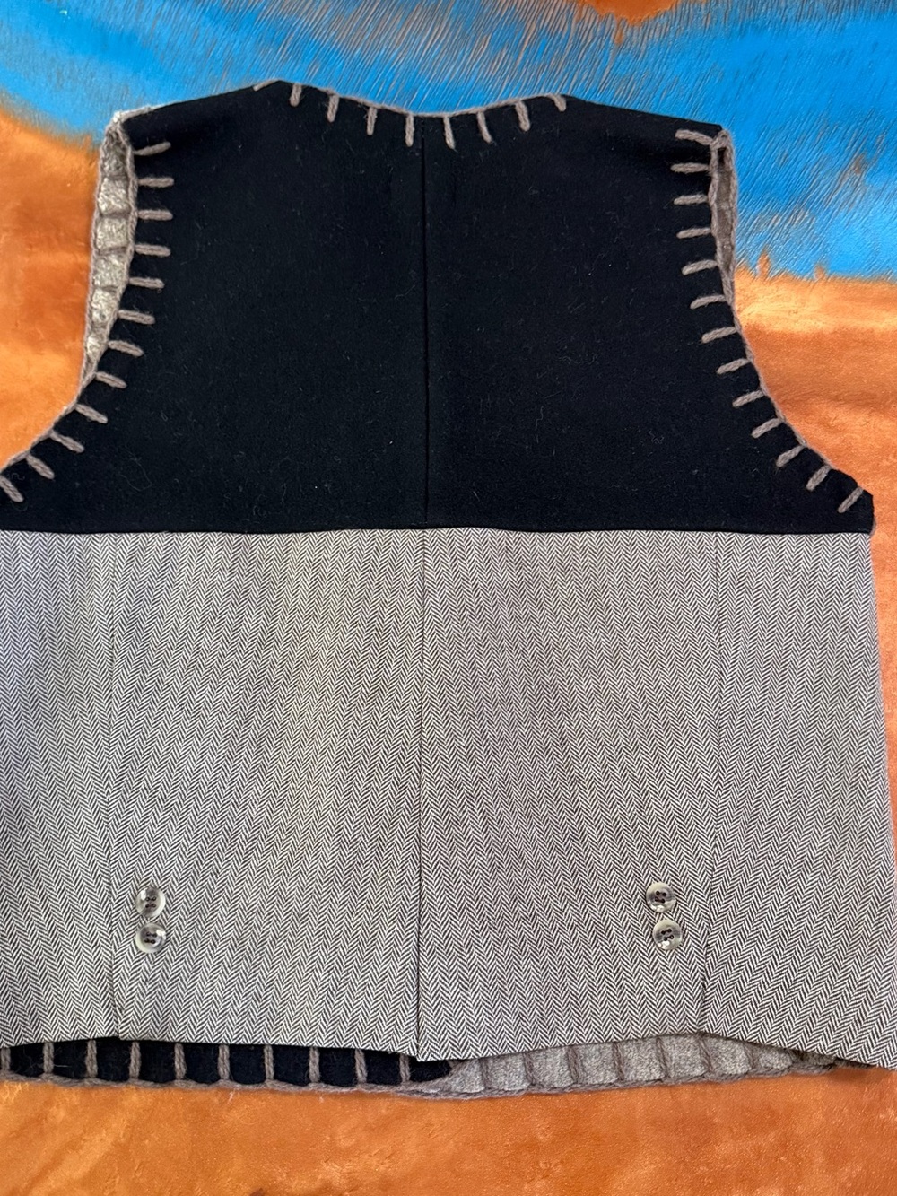 Baabaazuzu Wool Patchwork Vest large handmade USA - Picture 4 of 10